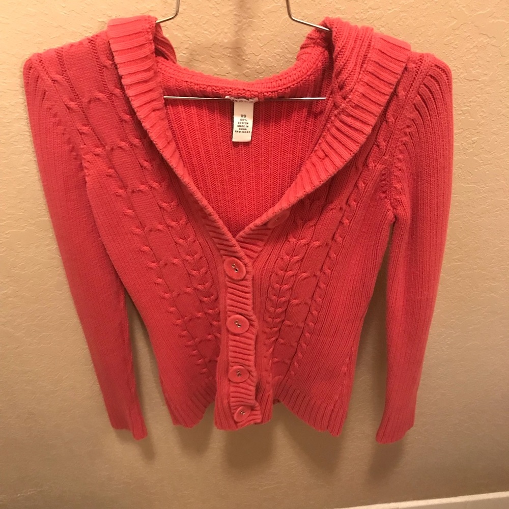 Bass Salmon Cable Knit Button Up Hoodie
